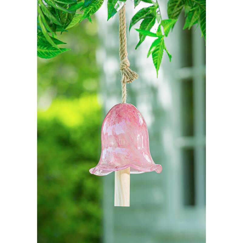 7 in. Art Glass Speckle Pink Floral Shaped Bell Chime
