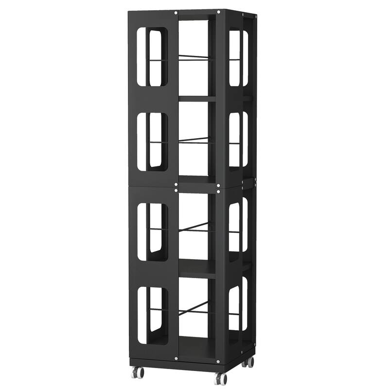 4-Tier All-Steel Rotating Bookshelf With 360°Wheels,Large Size Sturdy & Spacious Book Rack