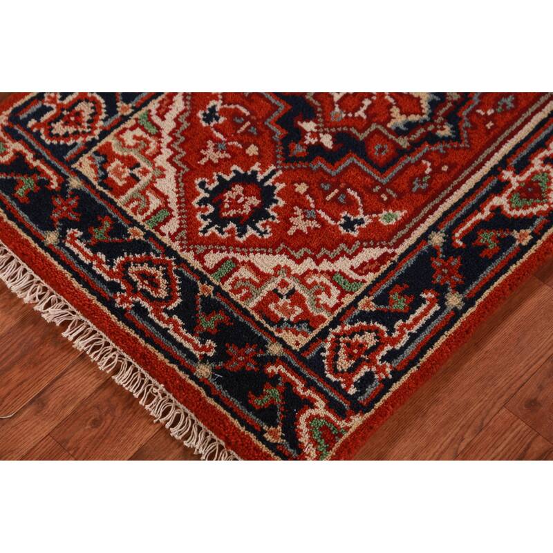 Hand Knotted Oriental 100% Wool Carpet Traditional Medallion Oranges & Rust Heriz (serapi) Area Rug - 3' 0'' X 2' 0''