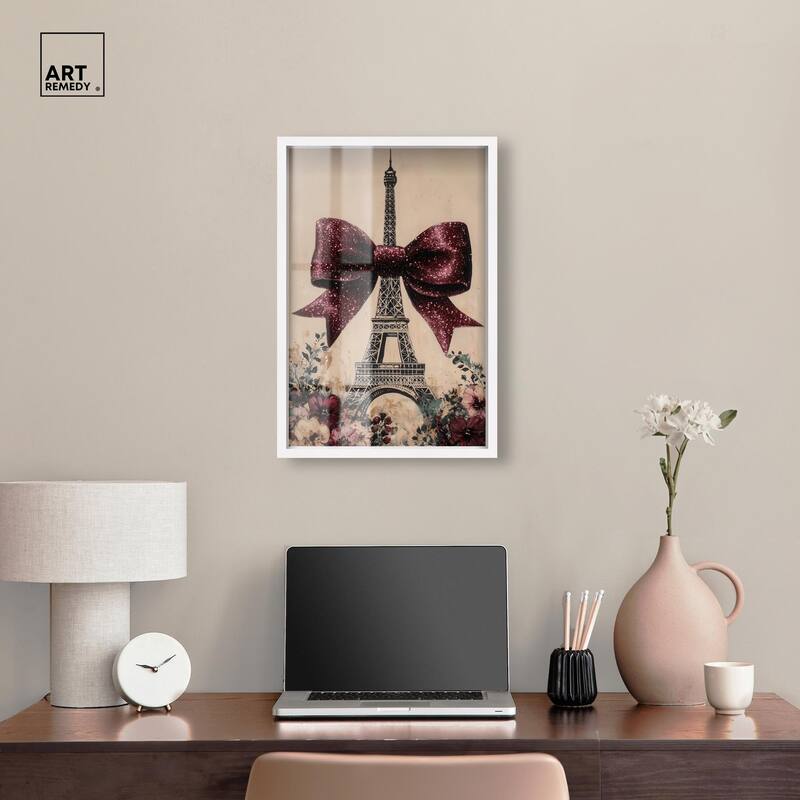 Sparkling Bow Eiffel Tower Shadowbox by Art Remedy