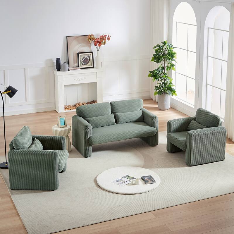 Corduroy Fabric Free Combination Sofa Set w/Support Pillow - Green - 2-Seat+1-Seat+1Seat