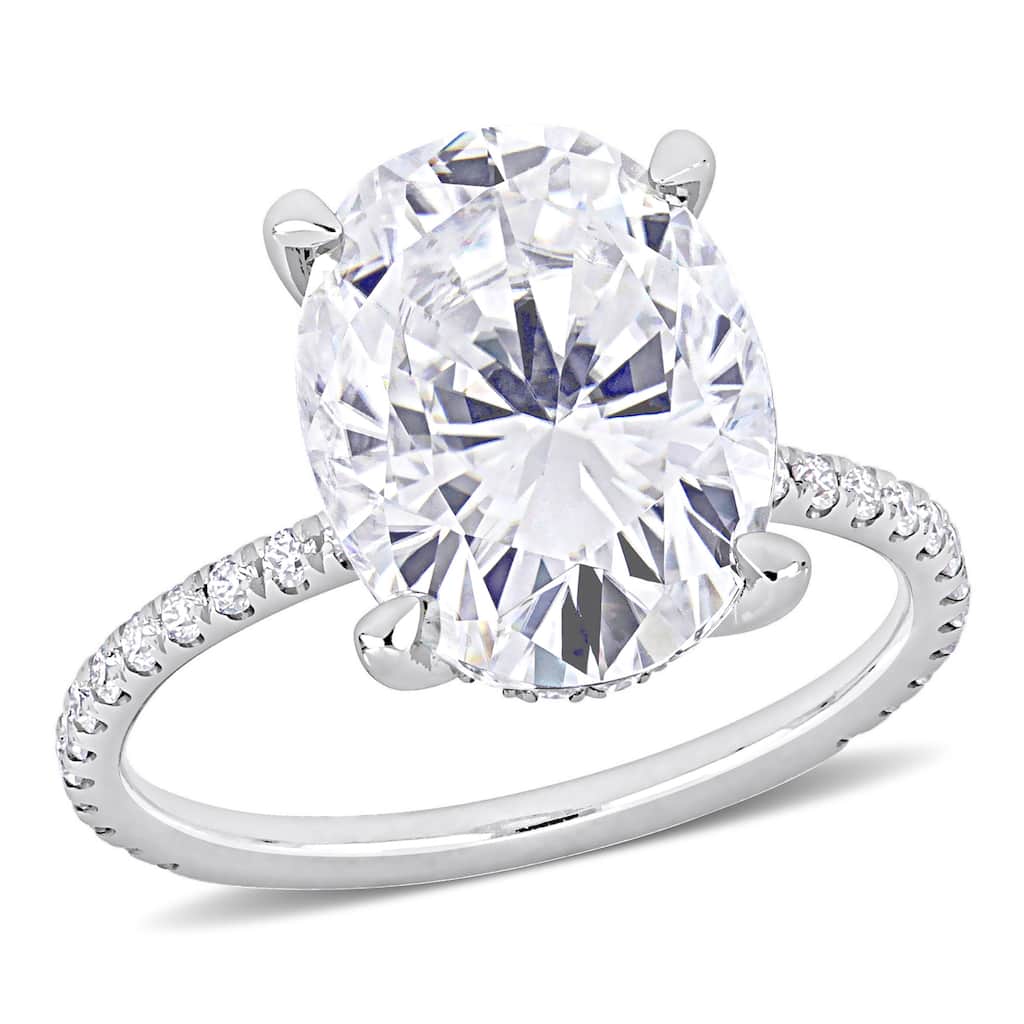 Miadora 4 7/8ct DEW Oval Created Moissanite Engagement Ring in 10k White Gold