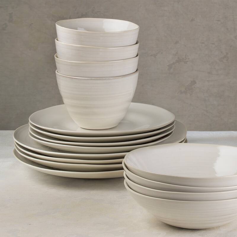 Euro Ceramica Neree 20 Piece Reactive Glaze Stoneware Dinnerware Set - Ivory