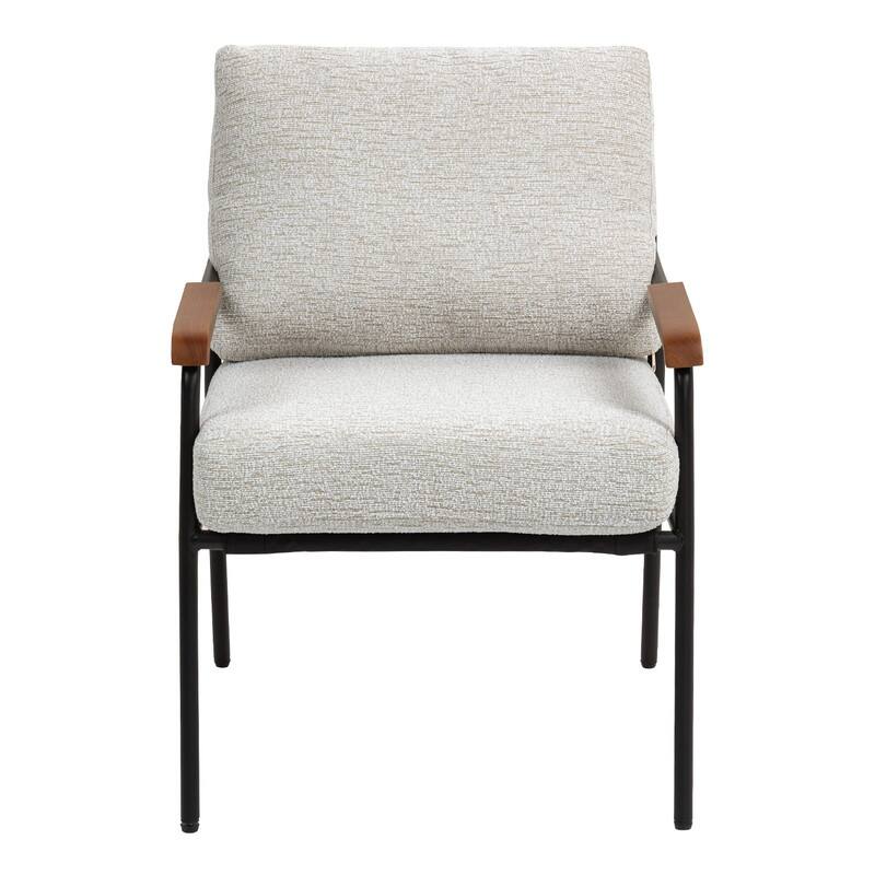 Modern Lounge Chair with Wood Armrests and Black Metal Frame