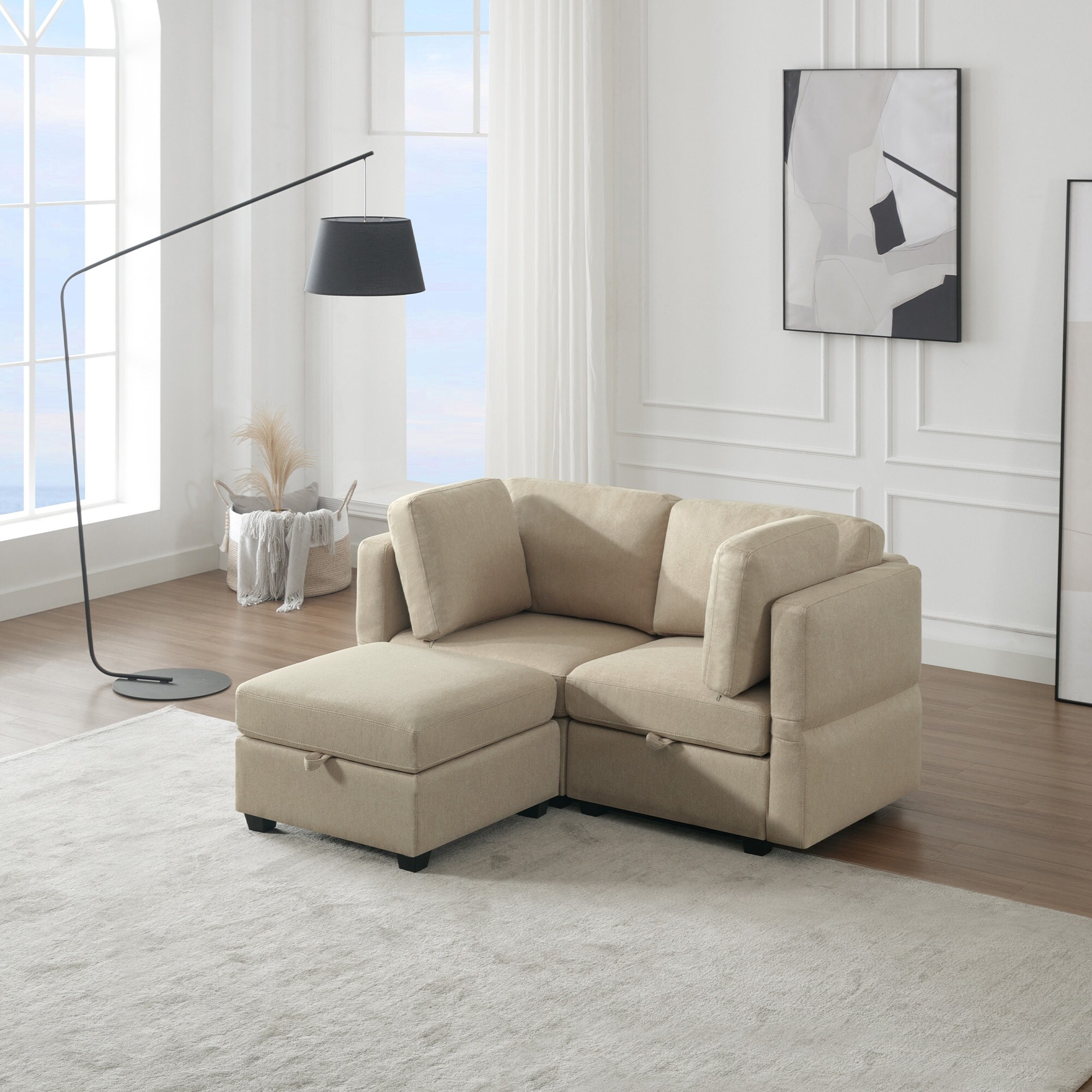 Space Saving Small Sectional Sofa 2 Seater Sofa with Storage Seat Cushion and Ottoman Adjustable Arms Backs Sofa Bed Bath Beyond 40492269