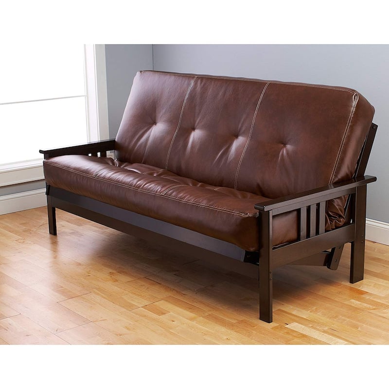 Monterey Queen Futon Frame with Espresso Finish and Oregon Trail Saddle Mattress - Rustic Comfort Design