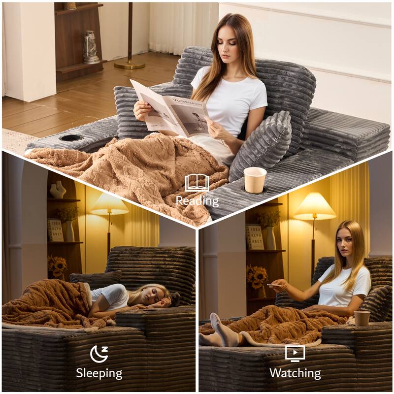 OVIOS Plush Convertible Floor Lounge Sofa with Cup Holder