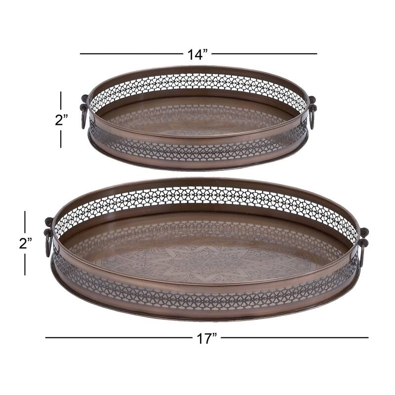 Brown Metal Living Room Decor Tray (Set of 2) - 12.5 x 17 x 2.5