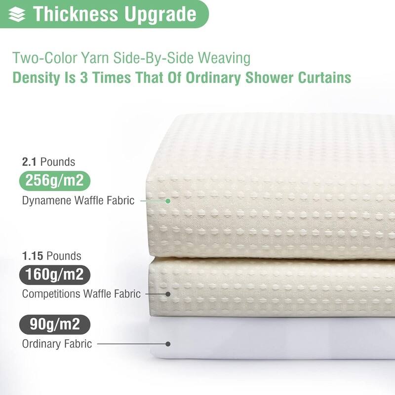 Waffle Textured Heavy Duty Thick Fabric Shower Curtain, Luxury Weighted Polyester Fabric Shower Curtain Set