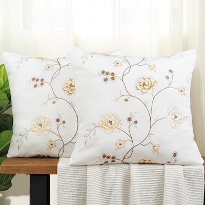 Canvas Pillow Shells with Spring Flower Accents (Set of 2), NO INSERT