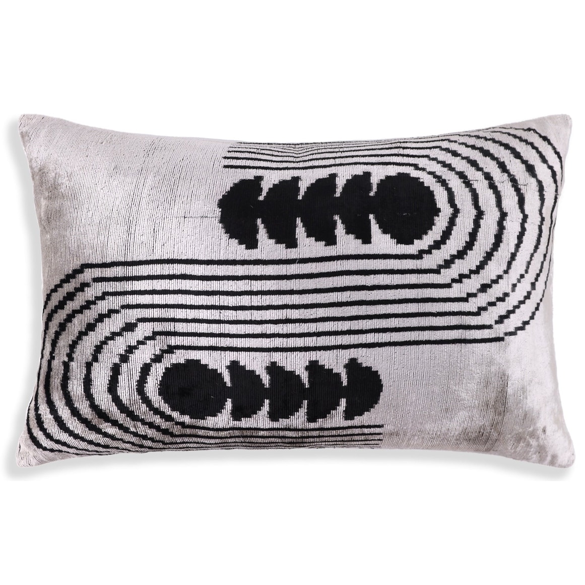 Handmade Silver Black Velvet Lumbar Pillow 16x24 - Modern Geometric Designer Cushion - 16"x24"