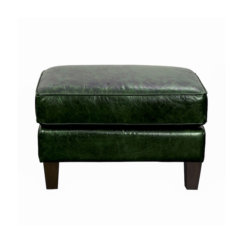 Essex Distressed Green Top Grain Leather Upholstered Ottoman