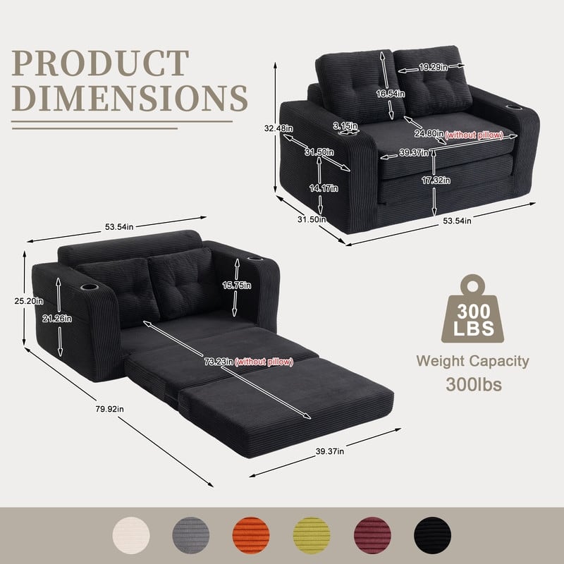 HOMEFUN 2 in 1 Convertible Sofa Bed,Corduroy Upholstered Compressed Sofa Bed for Living Room