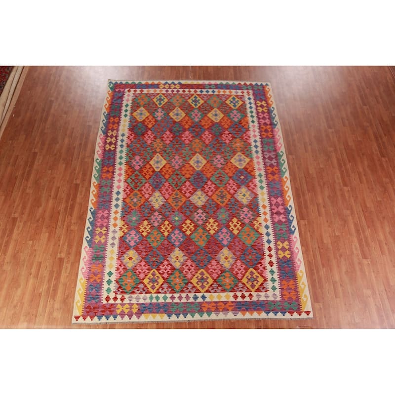 Kkilim Oriental Area Rug Hand-Woven Wool Carpet - 8'5"x 12'0"