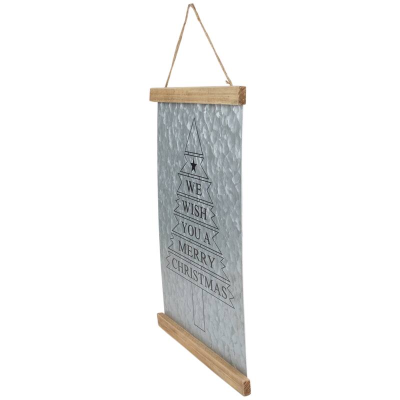 16" We Wish You a Merry Christmas Galvanized Sheet Metal Hanging Wall Sign