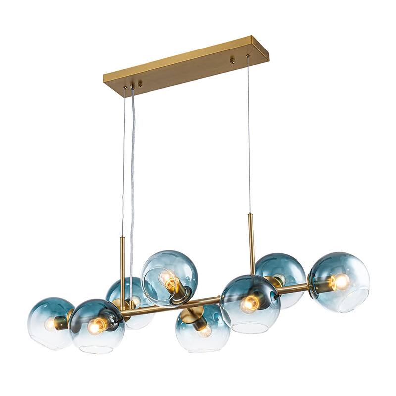 Modern 8-Light Glass Globe Linear Sputnik Island Chandelier Semi Flush