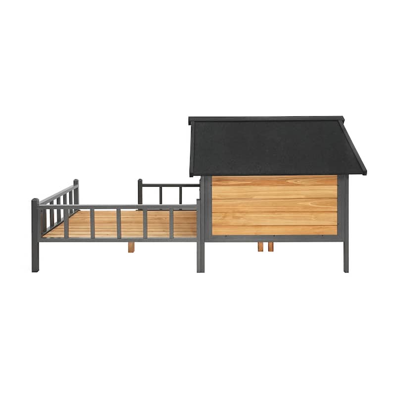 Outdoor Wooden Elevated Dog House Pet House with Porch, Metal Frame, Waterproof, Suitable for Medium and Large Dogs