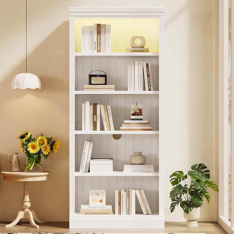 83.4" Tall Wood Bookcase, 5-Tier Adjustable Home Office Bookshelves