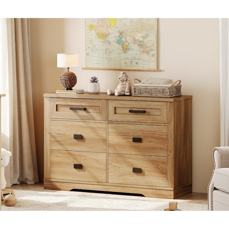WAMPAT Dresser for Bedroom, Mid Century Modern Closet Storage Organizer - Vintage Oak - 6-drawer