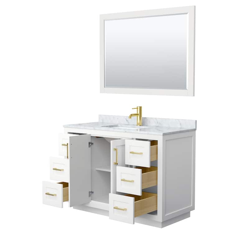 Miranda Single Vanity Set, White Carrara Marble Top, 46-Inch Mirror