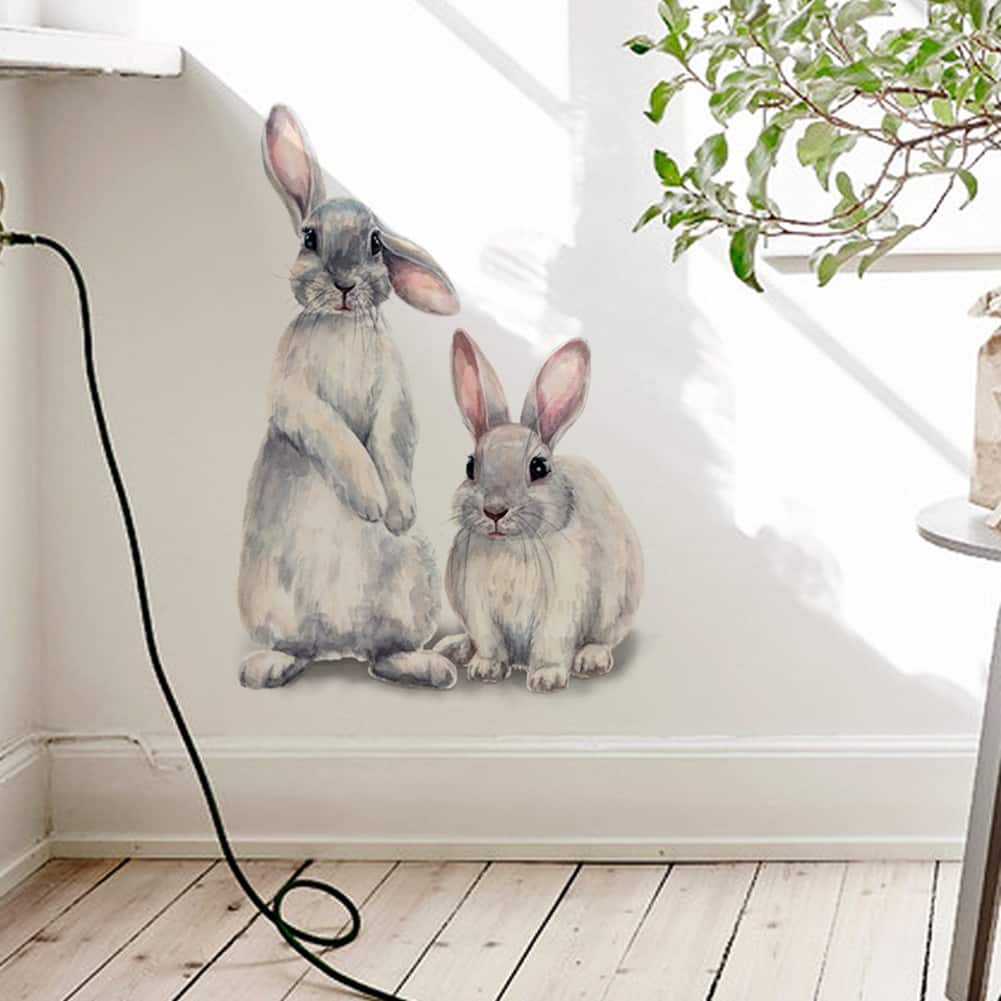 Cartoon Bunny Wall Sticker, Rabbit Pattern Wall Decal Removable Rabbit Wall Art Decor DIY Wallpaper Decoration