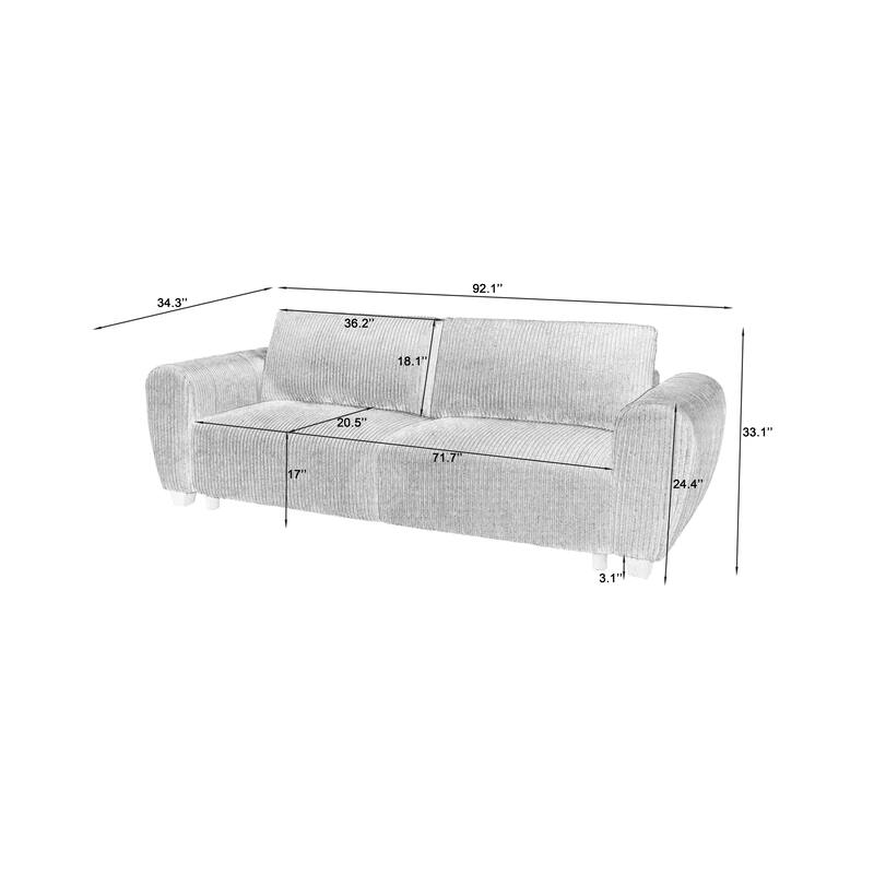 2-in-1 Convertible Corduroy Sleeper Sofa with Storage, Light Gray