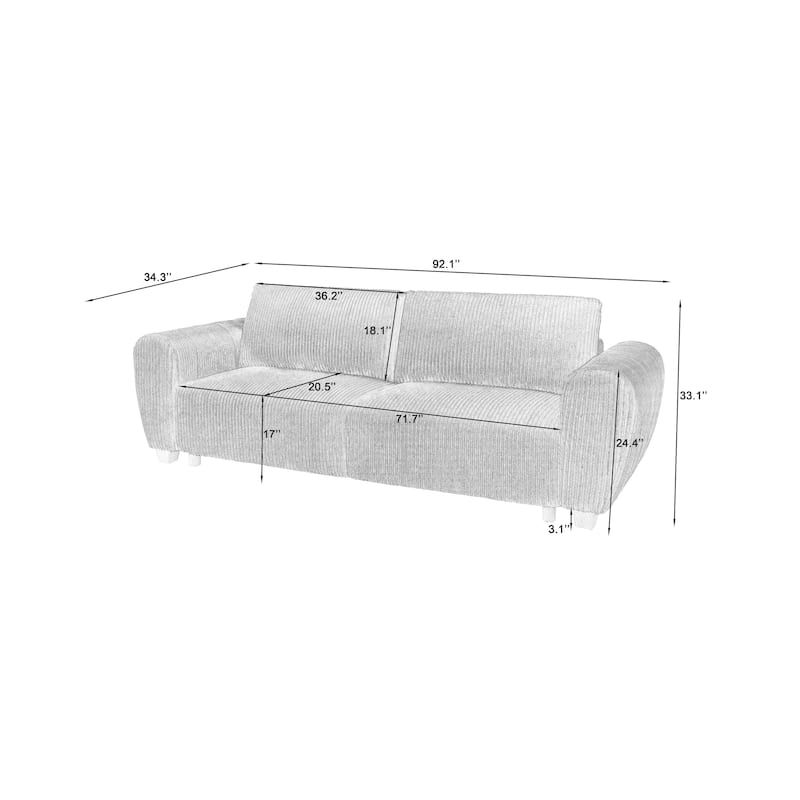 92.1"Corduroy 3-Seater Sofa with 2-in-1 Convertible Design, Built-In Storage Compartments