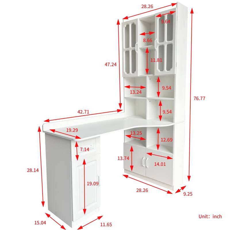 Large Home Office L-Shaped Corner Desk with Drawers & Bookshelf