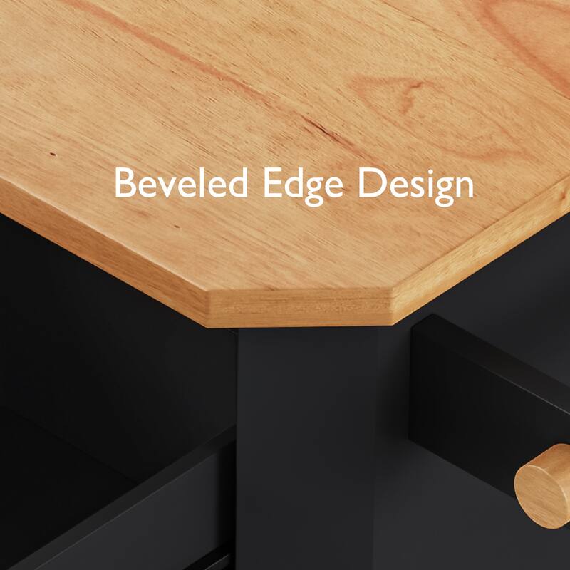 55.5'' Rubber Wood Kitchen Island with Power Outlet, Drop Leaf, Rolling Wheels and 6 Deep Drawers - 55.5'' x 29.75'' x 36''