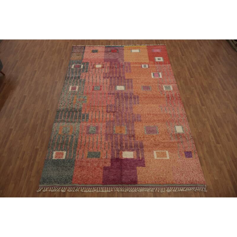 Hand Knotted Oriental 100% Wool Carpet Modern Geometric Oranges & Rust Moroccan Area Rug - 14' 5'' X 9' 5''