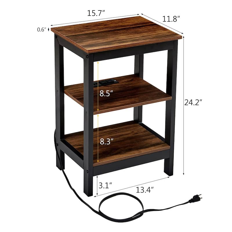 Javlergo Set of 2 Nightstand with Charging Station 3-Tier End Table with USB Ports and Outlets for Living Room Bedroom