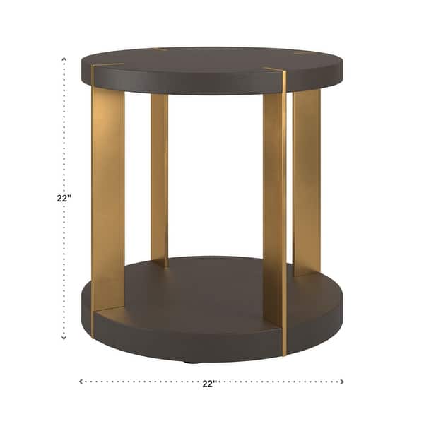 Vennesla Gold Finish Metal Dark Brown Faux Shagreen Round End Table by iNSPIRE Q Bold