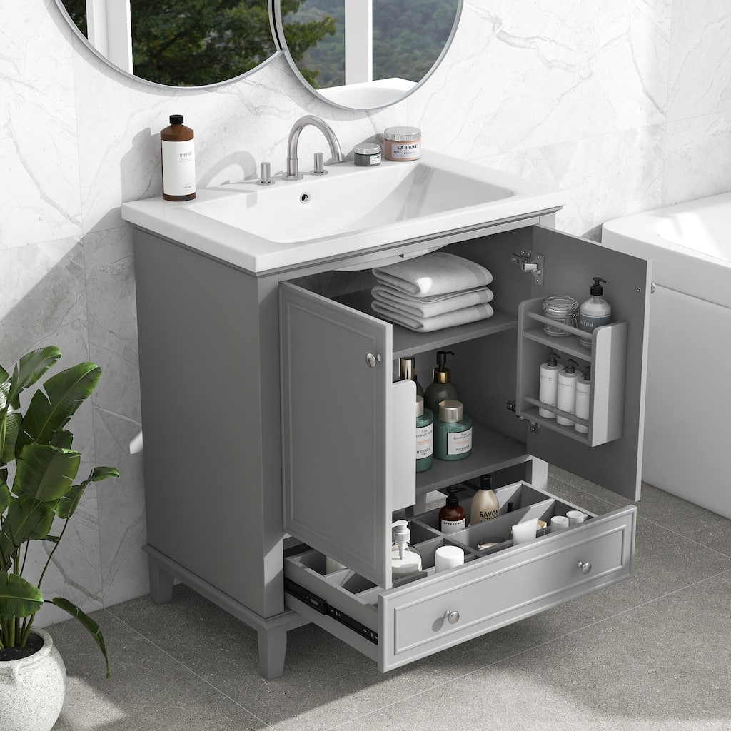 30" Multi-functional Bathroom Vanity with Sink Combo, with Doors and Drawer