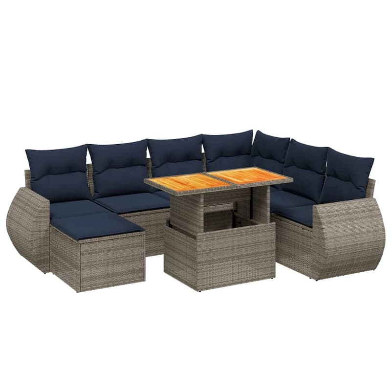 vidaXL Patio Sofa Set with Cushions Outdoor Furniture 8 Piece Poly Rattan - 21.7 x 24.4 x 27.2