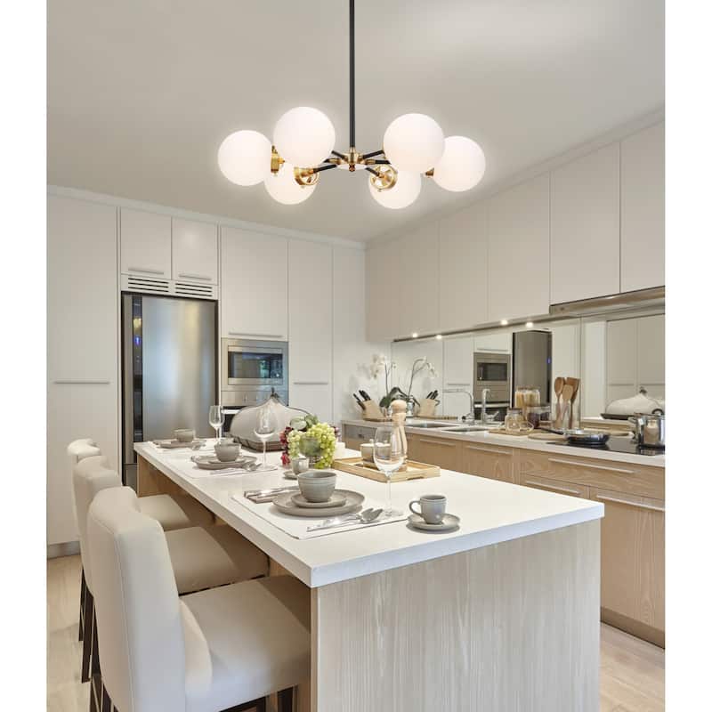 Maura 6-Light 28" Brass Cluster Pendant, by JONATHAN Y