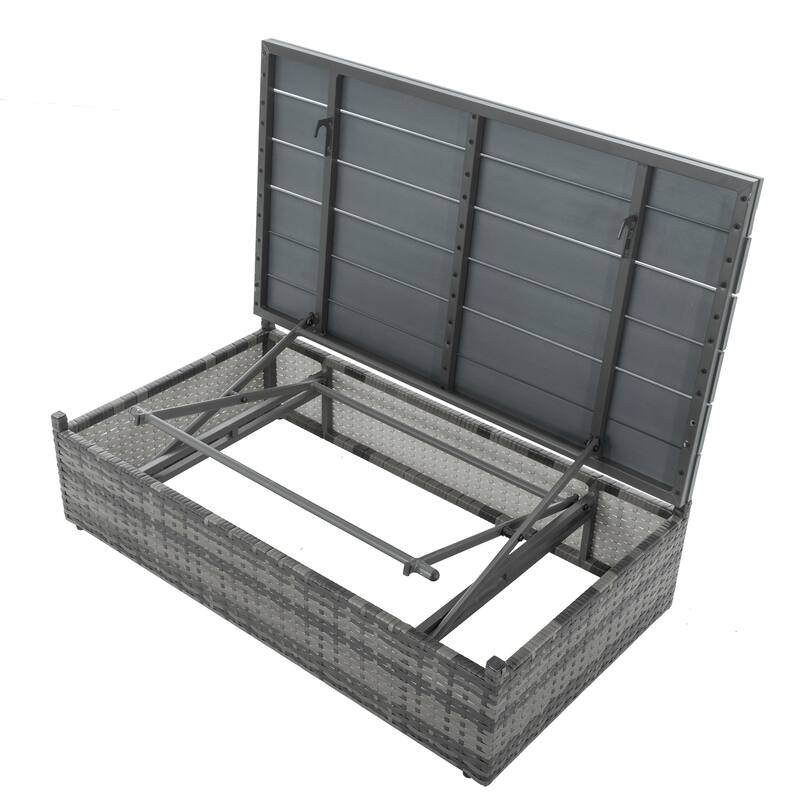 GDFStudio - 5-Piece Outdoor PE Wicker Patio Set with Lift-Top Plywood Coffee Table & Lounger Sofa