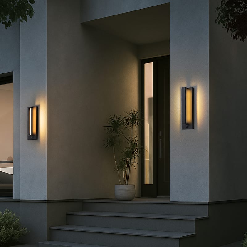 Modern Motion Sensor Outdoor Wall Light Integrated LED Wall Sconce Matte Black Iron Exterior Light Fixture for Porch Garage