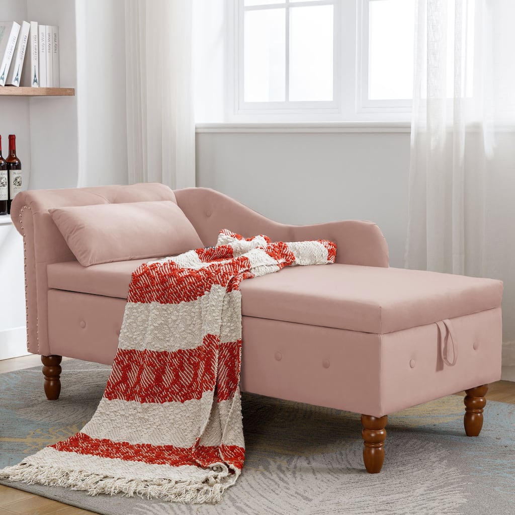 Upholstered Chaise Lounge with Storage, Button Tufted Sofa Chair with Left Armrest & Nailhead Trim, Modern Velvet Lounge Chair