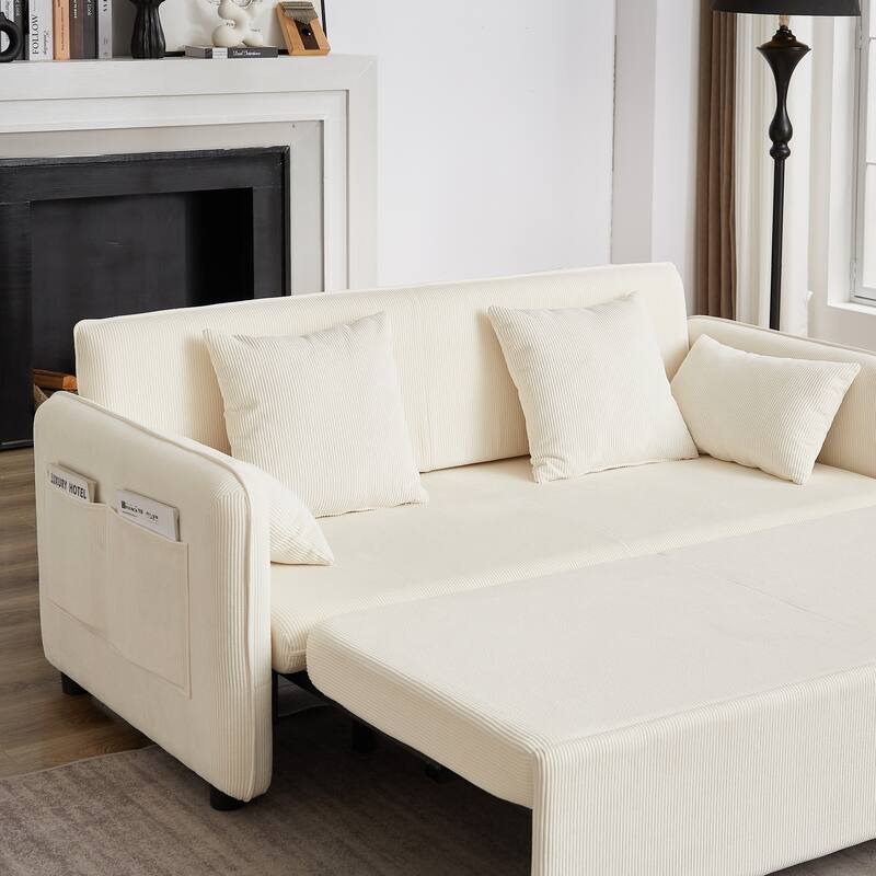66 Inch Sleeper Sofa Bed Adjustable Sleeper With Pullout Bed 4 Pillows And Side Pockets Soft Convertible