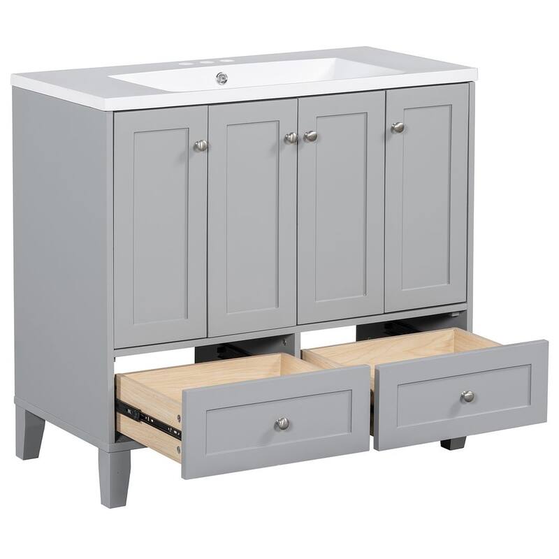36'' Bathroom Vanity with Sink Set, Solid Wood Frame Bathroom Storage Cabinet, Freestanding Vanity Set