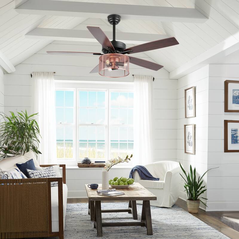 Oscar 52" 3-Light Farmhouse Industrial Iron/Wood Mobile-App/Remote-Controlled LED Ceiling Fan, by JONATHAN Y