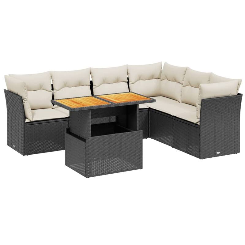 vidaXL Patio Sofa Set with Cushions Outdoor Table and Sofas 7 Piece Poly Rattan - 21.7 x 39.4 x 28.7