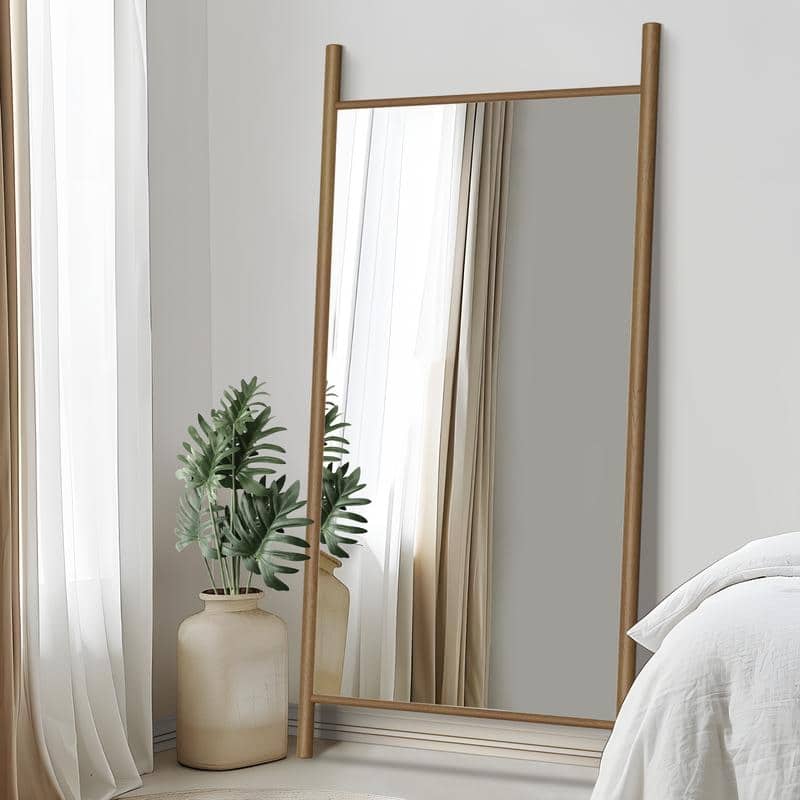 Ladder-Style Arched Solid Wood Framed Full Length Leaning Mirror