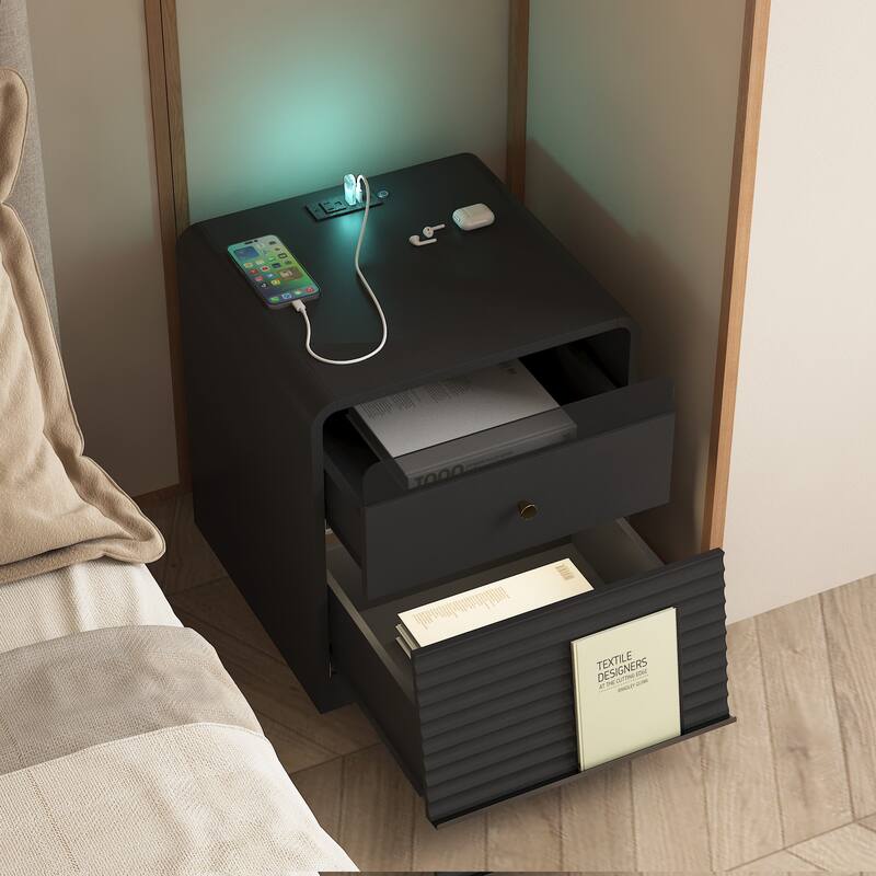 Nightstand with Charging Station, Smart Nightstand with Night Light,with Led Lights,Bedside Tables with Storage Cabinet