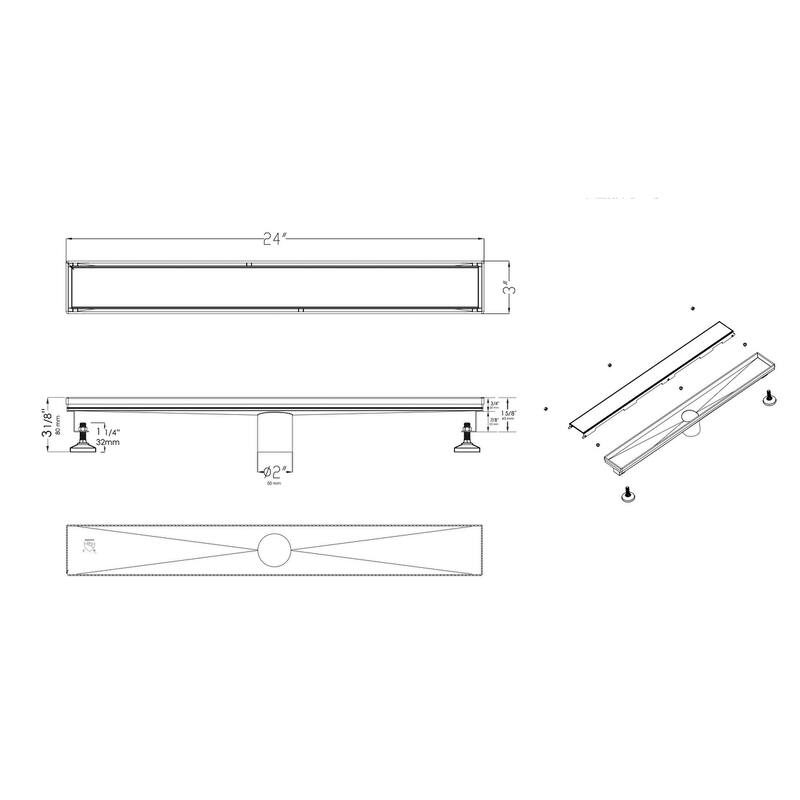 24" Black Matte Stainless Steel Linear Shower Drain with Solid Cover