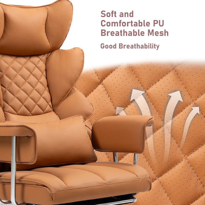 Comfortable Ergonomic Office Chair with Foot Rest, PU Leather Reclining Chair with Adjustable Height Headrest and Waist Lumber