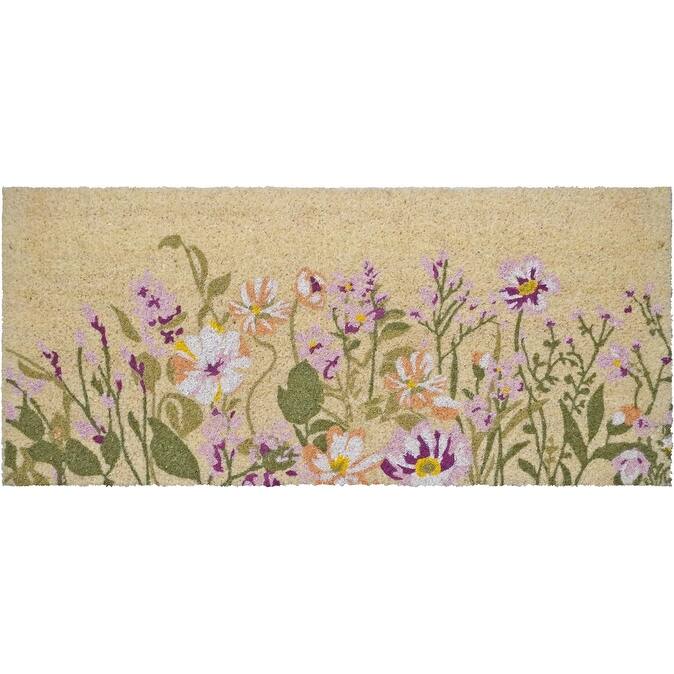 HomeRoots 18" X 40" Brown Green And Purple Floral Outdoor Coir Door Mat - 18.00' X '40.00