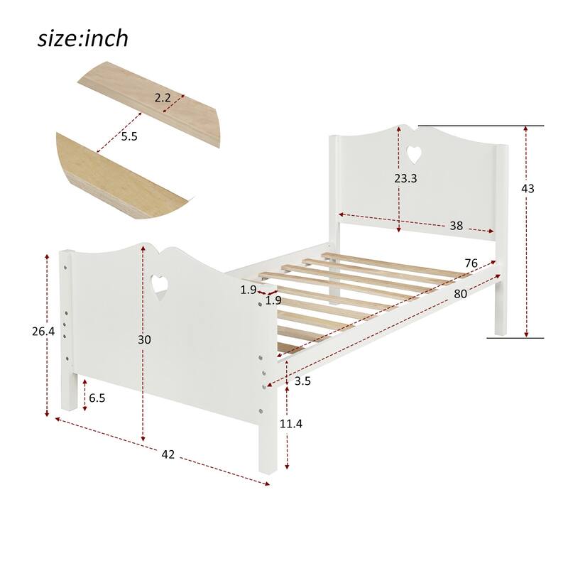 White Wood Twin Platform Bed with Headboard, Footboard, and Slat Support - Minimalist Design, Sturdy Pine Frame, 10 Slats