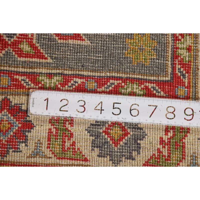 Gray Kazak Foyer Rug Handmade Geometric Wool Carpet - 2'9"x 4'1"