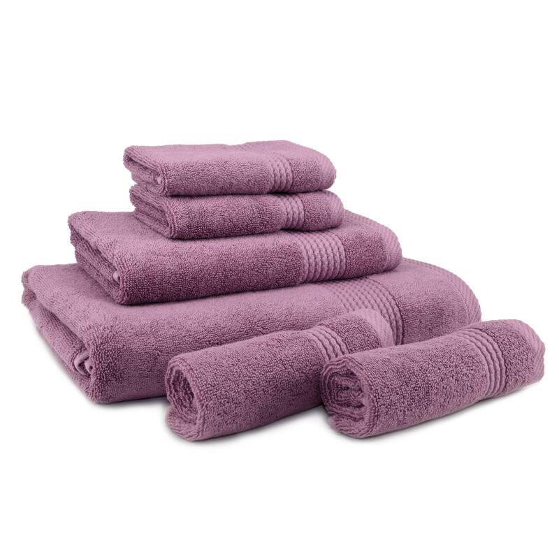 East'N Blue Lara Turkish Cotton Bath Towel Set (Set of 6) - (1 Bath Towel, 1 Hand Towel, 4 Washcloth) - Damson